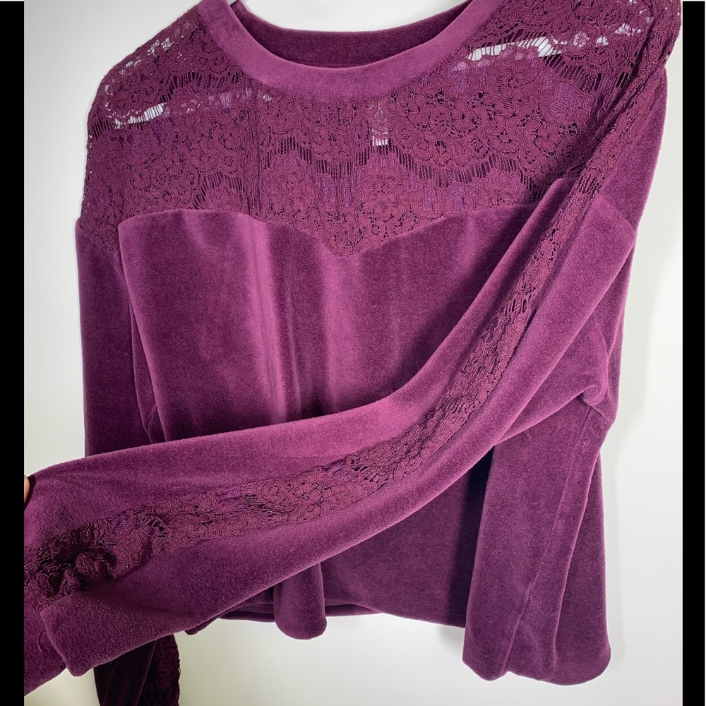 Cherry/maroon cropped lace/velour top